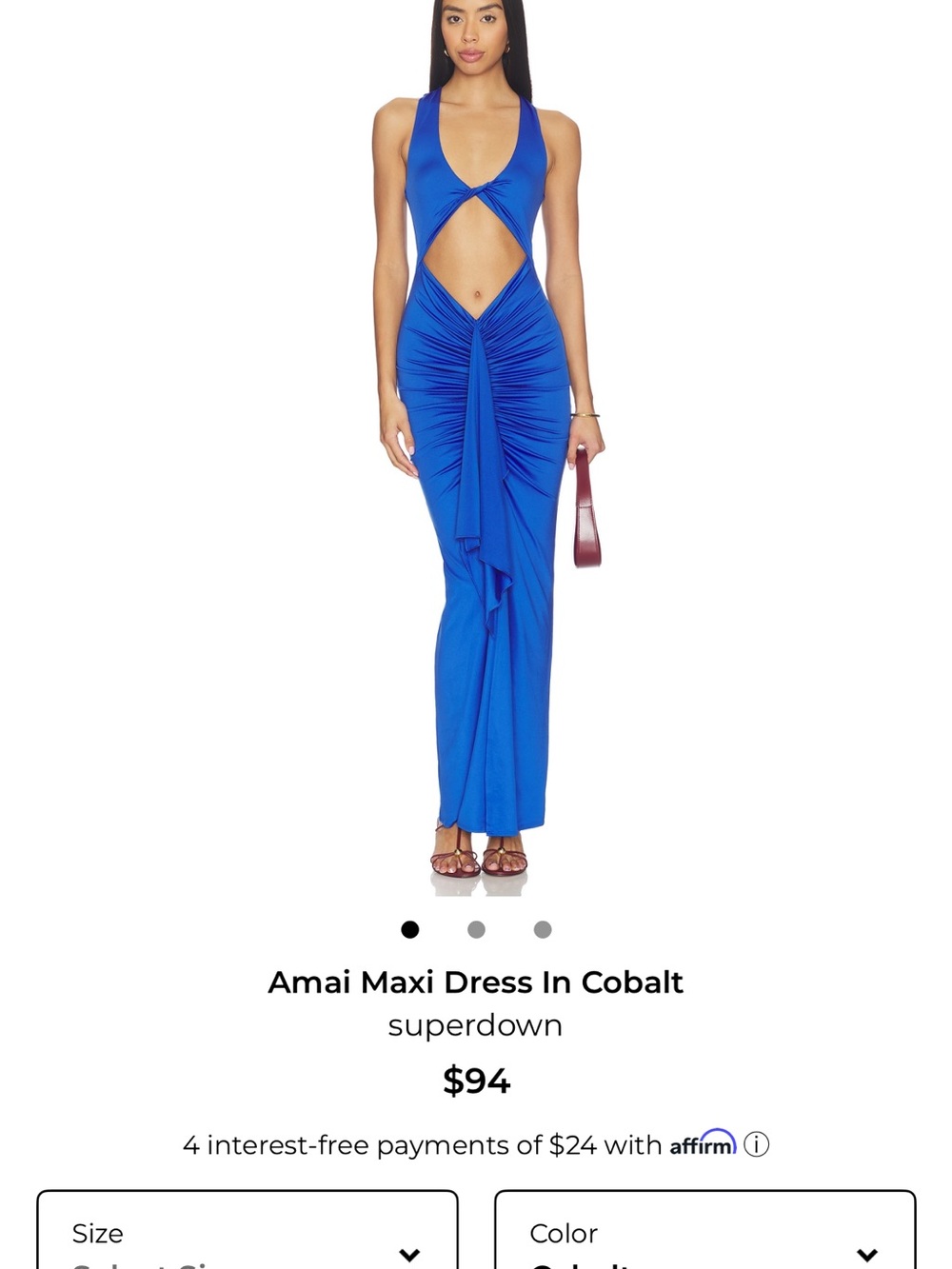 superdown Open-Front Ruched Maxi Dress in Cobalt Blue
